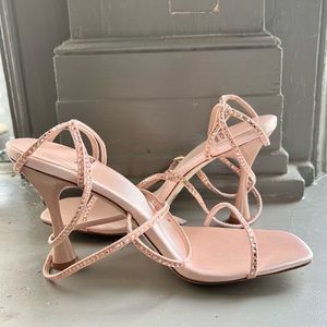 Jeffery Campbell high heel rhinestone strappy sandals Pink satin